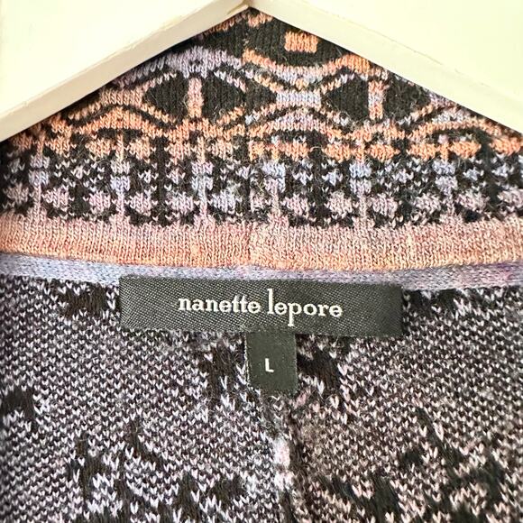 Nanette Lepore Bianca Jacquard Black Copper Purple Patterned Wool Cardigan Large - Picture 7 of 11